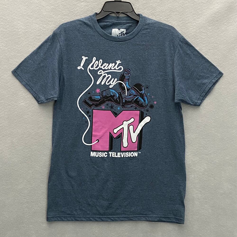 Hybrid MTV Men's Size Medium "I Want My MTV" T-Shirt Crew Neck Blue Heather NEW